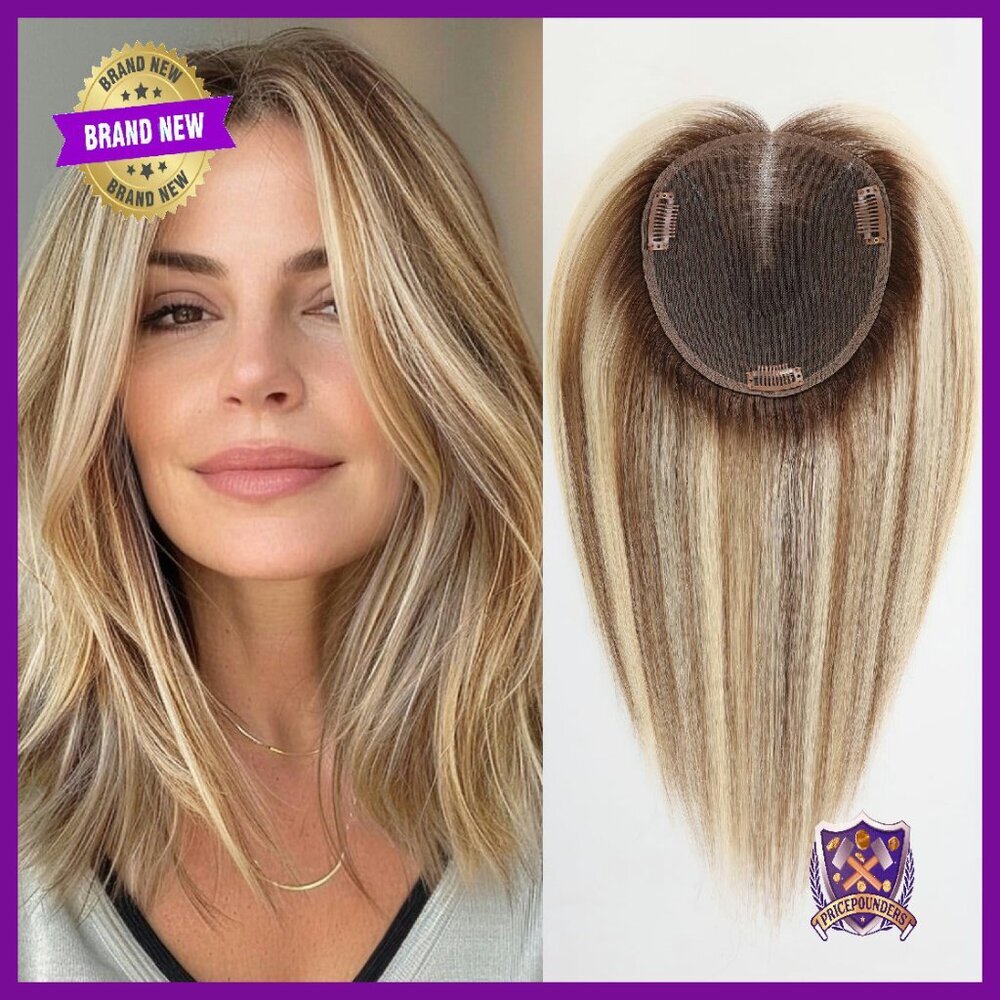 14 Inch Real Human Hair Topper, 60g, Swiss Silk Base, No Bangs